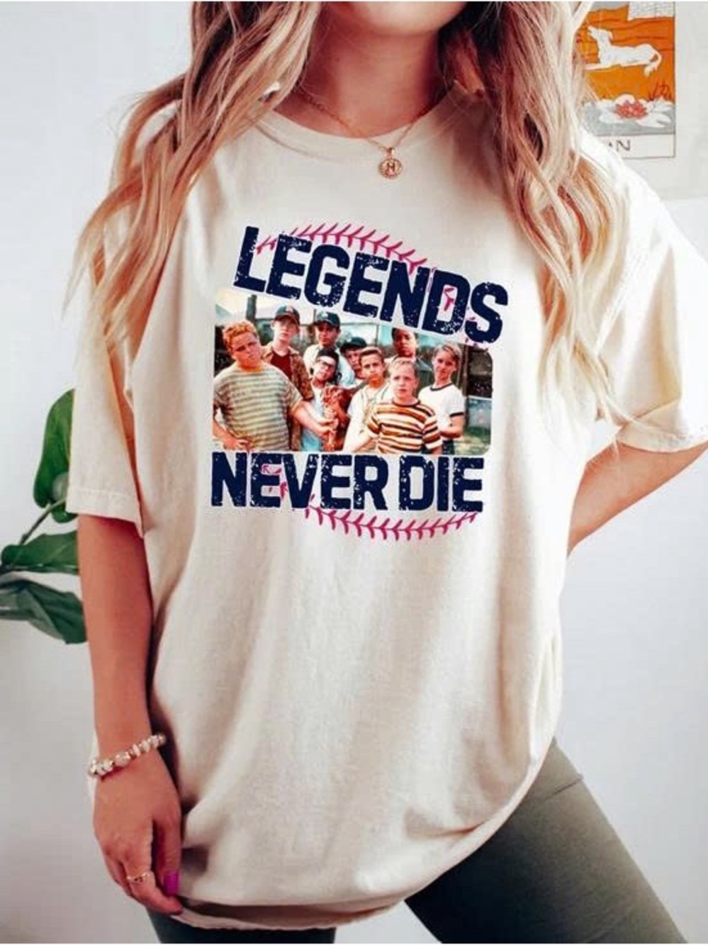 Cream 'Legends Never Die' Graphic Tee with Navy & Red Print